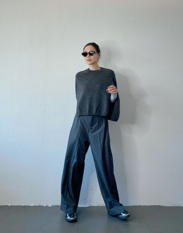Grey Side Pleated Slack #250337